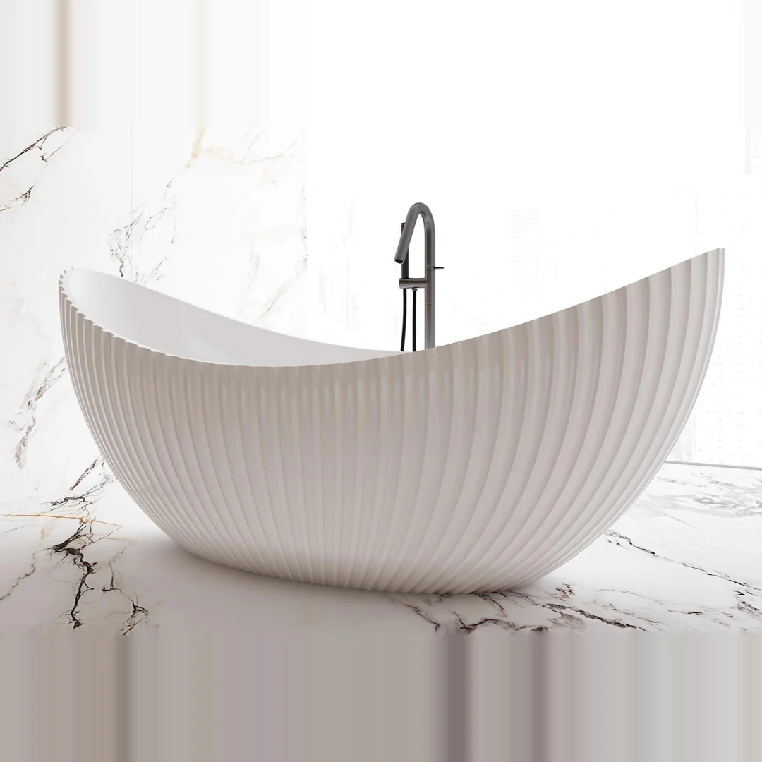 Coral Fluted 1800mm Matte White High End Designer Freestanding Bath - Image 2