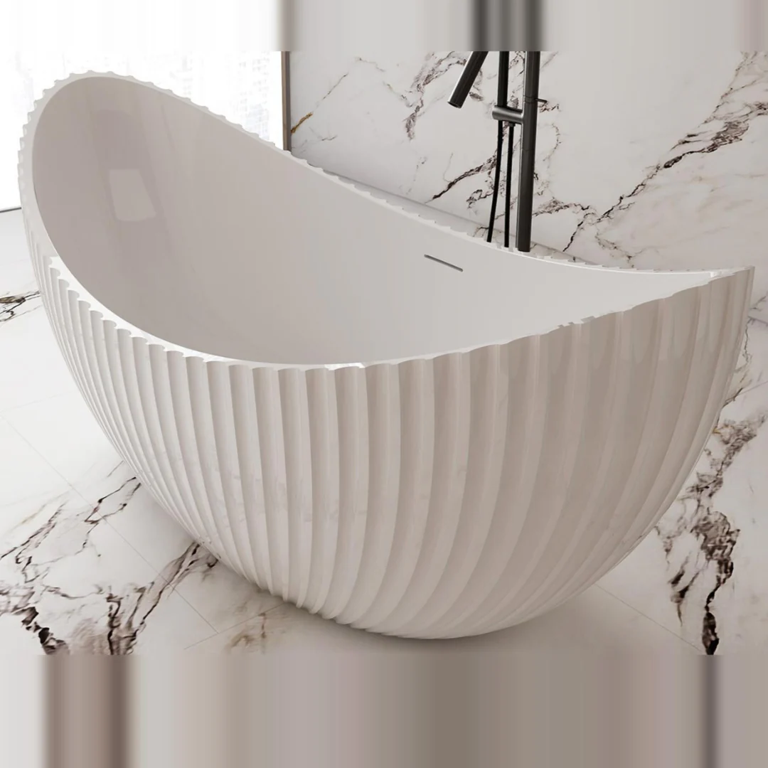 Coral Fluted 1800mm Matte White High End Designer Freestanding Bath - Image 5