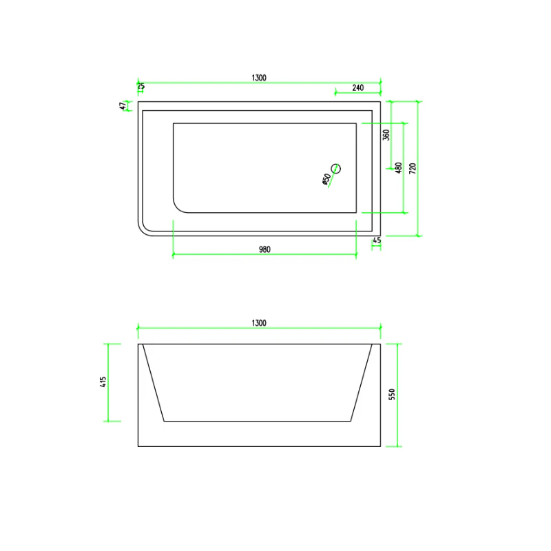 Corner 1300 Right Fit Freestanding Bath Tub - Image 2
