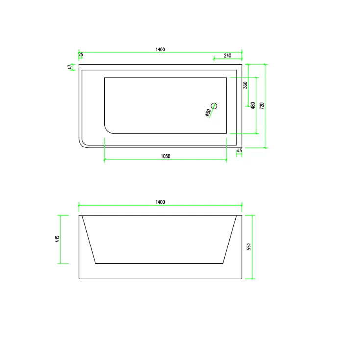 Corner 1400 Right Fit Freestanding Bath Tub - Image 2