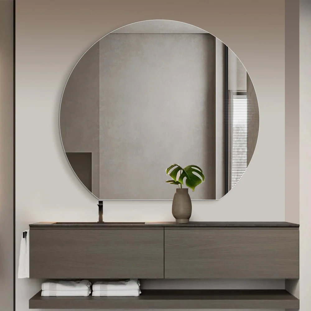 Cove 900 x 800 D Shape Polished Edge Mirror - Image 2
