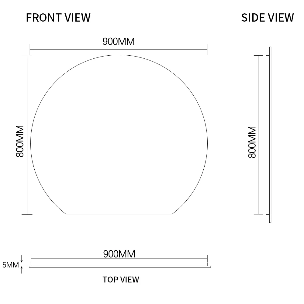 Cove 900 x 800 D Shape Polished Edge Mirror - Image 5