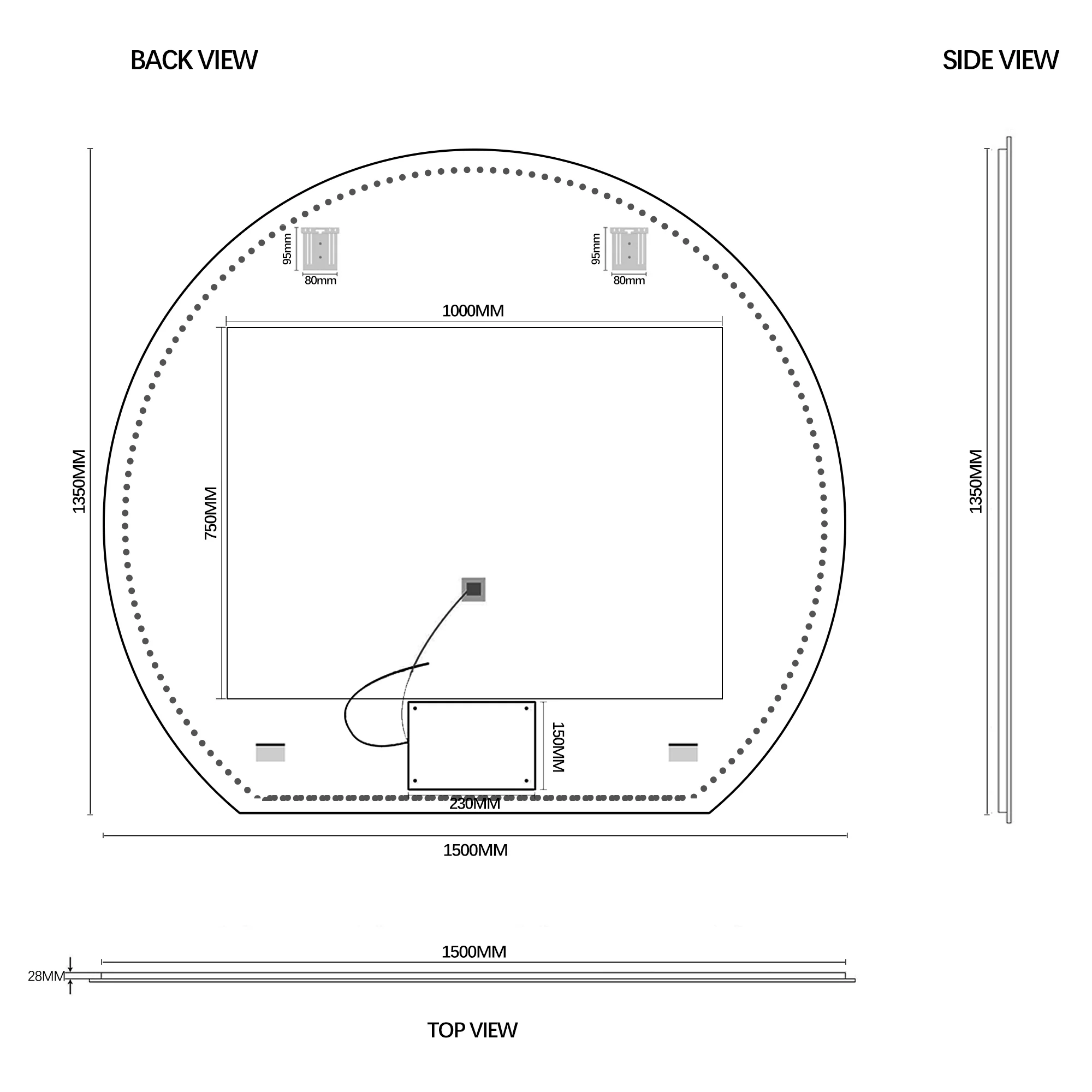 Cove Touchless 1500 x 1350 D Shape LED Mirror - Three Light Temperatures - Image 5