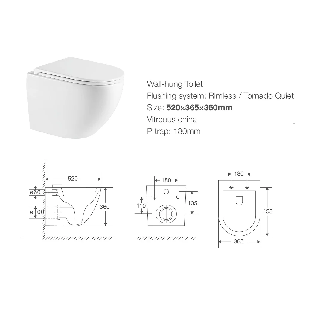Cremona Rimless Tornado Vortex Wall Hung Toilet Suite Pan - Image 4