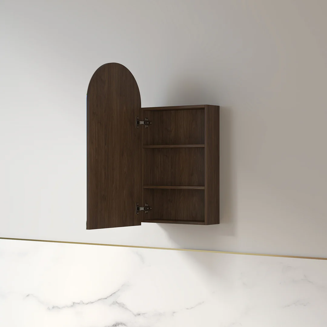 Cresta 450 x 900mm Alder Walnut Arched Shaving Cabinet - Image 2
