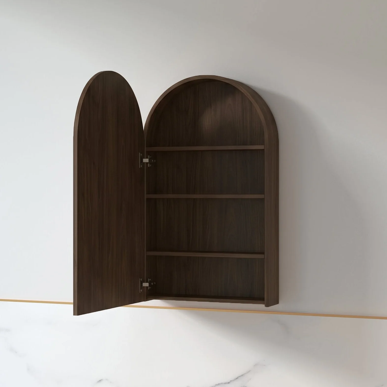 Cresta 600 x 1000mm Full Depth Alder Walnut Arched Shaving Cabinet - Image 2