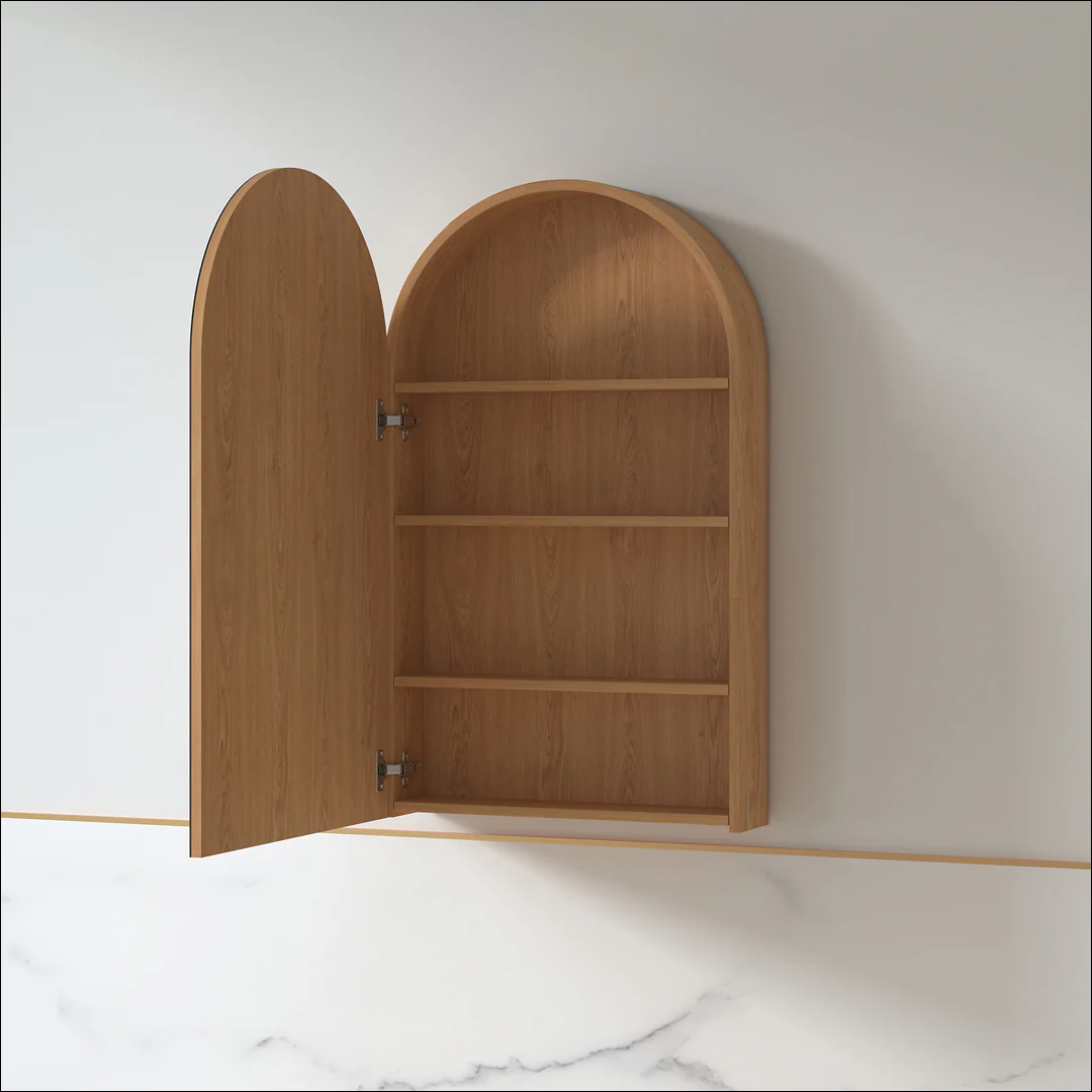 Cresta 600 x 1000mm Full Depth Light Walnut Arched Shaving Cabinet - Image 2
