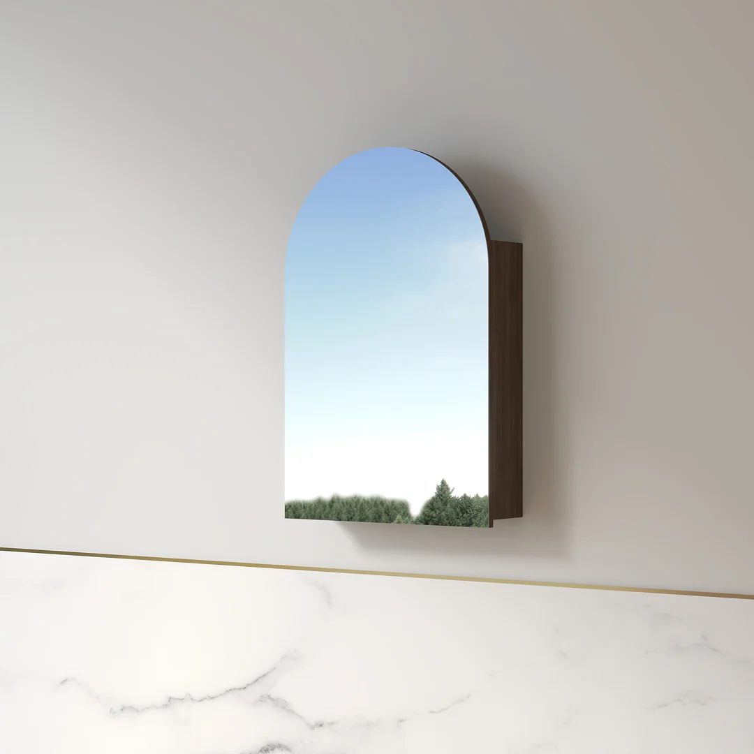 Cresta 600 x 900mm Alder Walnut Arched Shaving Cabinet