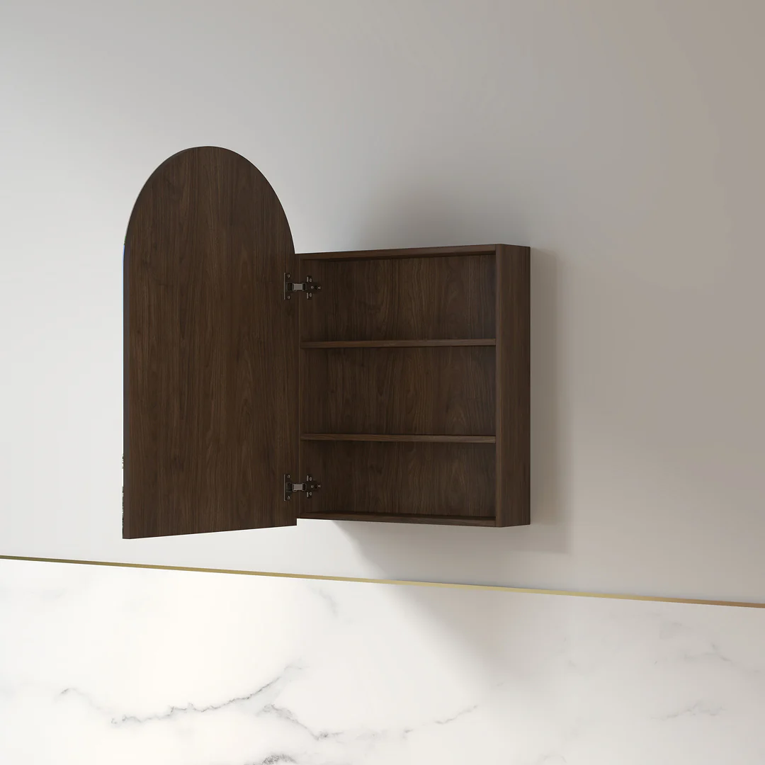 Cresta 600 x 900mm Alder Walnut Arched Shaving Cabinet - Image 2