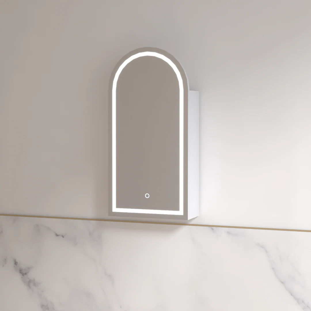 Cresta LED 450 x 900mm Matte White Arched Shaving Cabinet