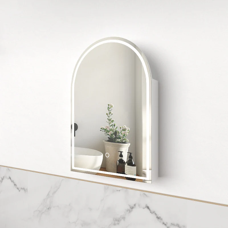 Cresta LED 600 x 900mm Matte White Arched Shaving Cabinet