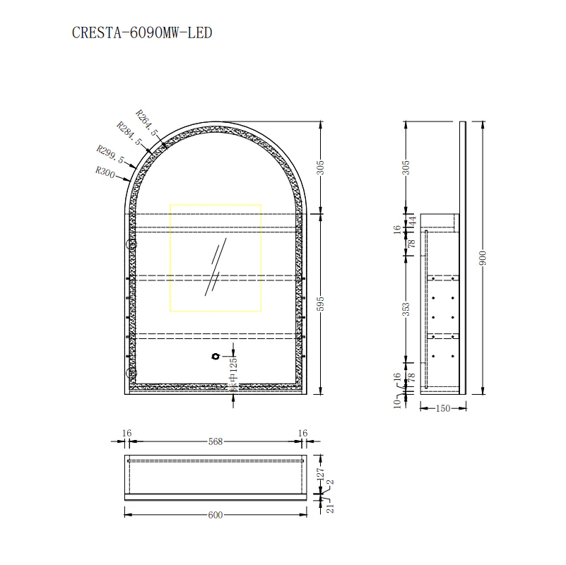 Cresta LED 600 x 900mm Matte White Arched Shaving Cabinet - Image 4
