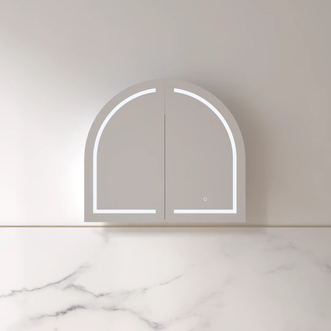 Cresta LED 900 x 800mm Matte White Arched Shaving Cabinet