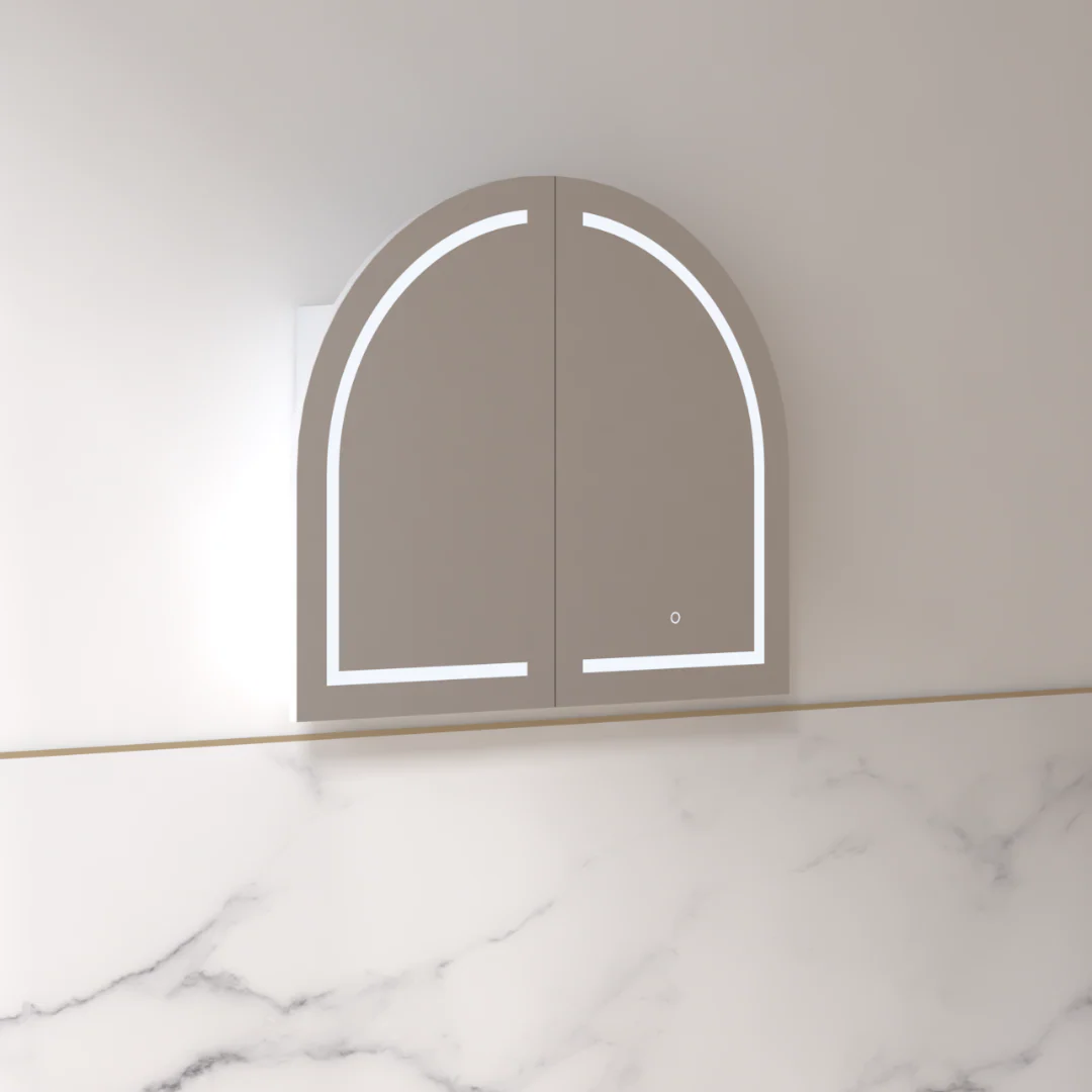 Cresta LED 900 x 800mm Matte White Arched Shaving Cabinet - Image 3