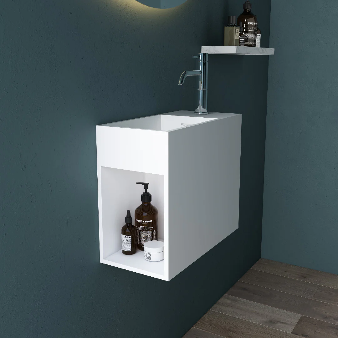 Cubo 450mm Solid Surface Stone Wall Hung Basin - Image 2