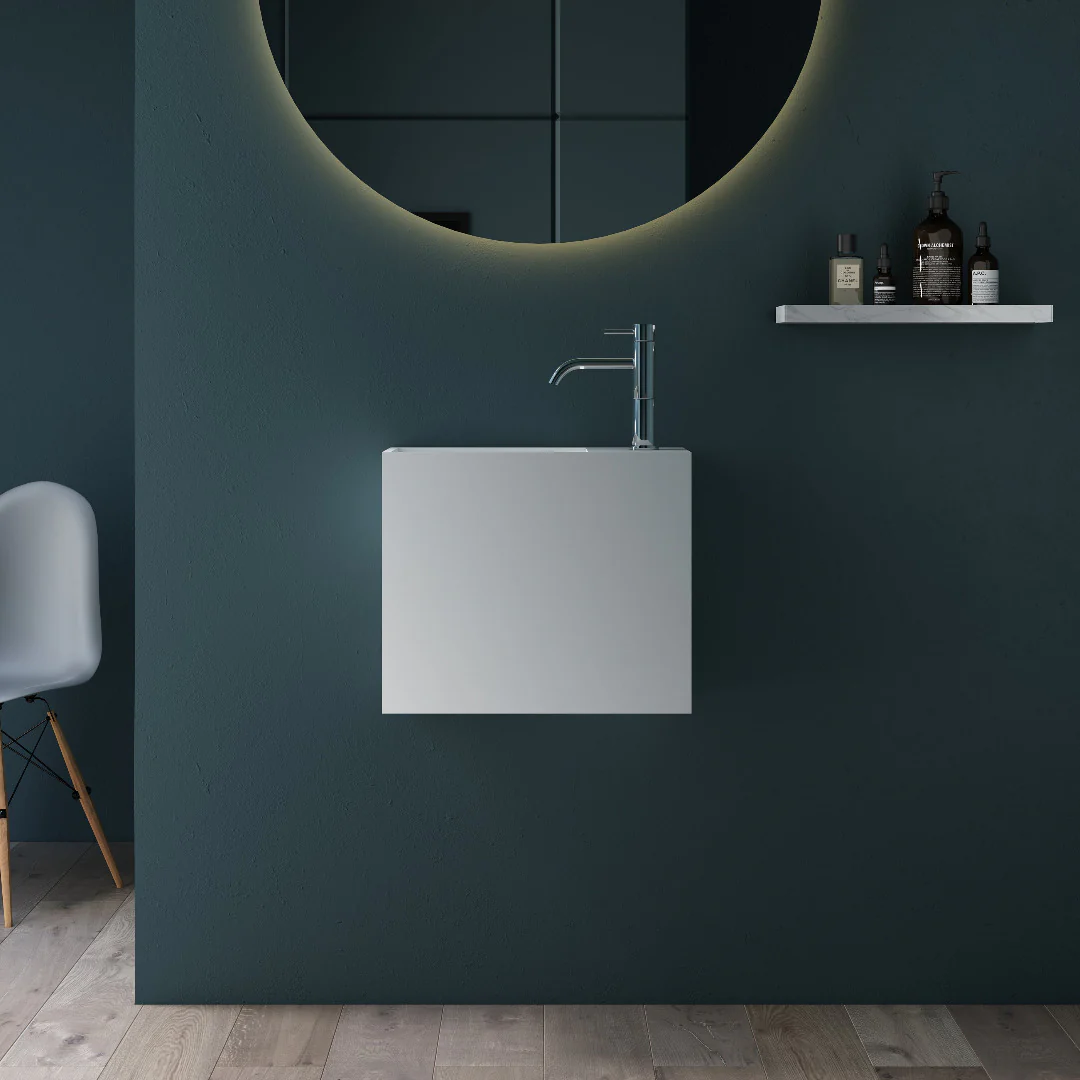 Cubo 450mm Solid Surface Stone Wall Hung Basin - Image 3