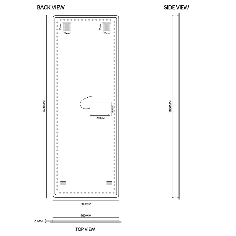 Curva 600 x 1650 LED Mirror - Three Light Temperatures - Image 6