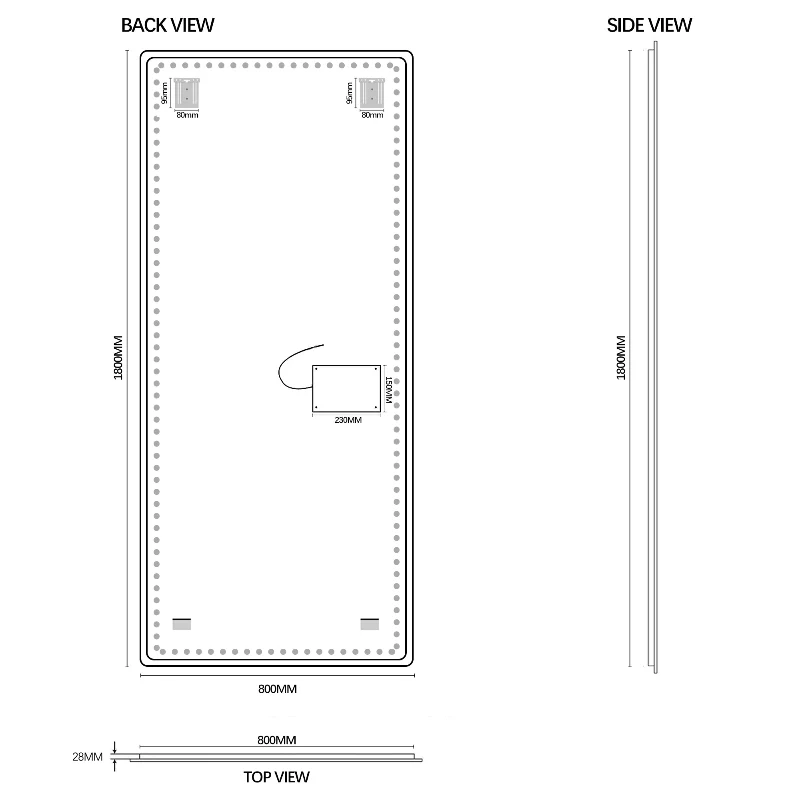 Curva 800 x 1800 LED Mirror - Three Light Temperatures - Image 6