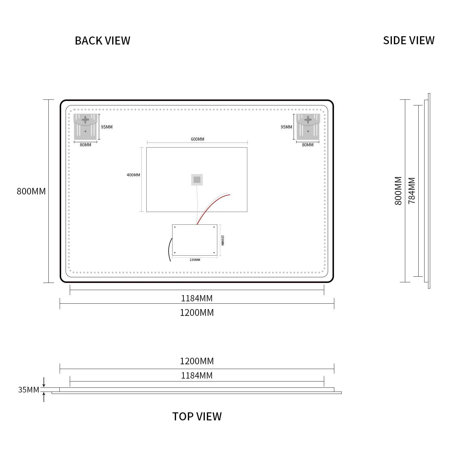 Curva Rectangle 1200 x 800 Touchless LED Mirror - Three Light Temperatures - Image 10