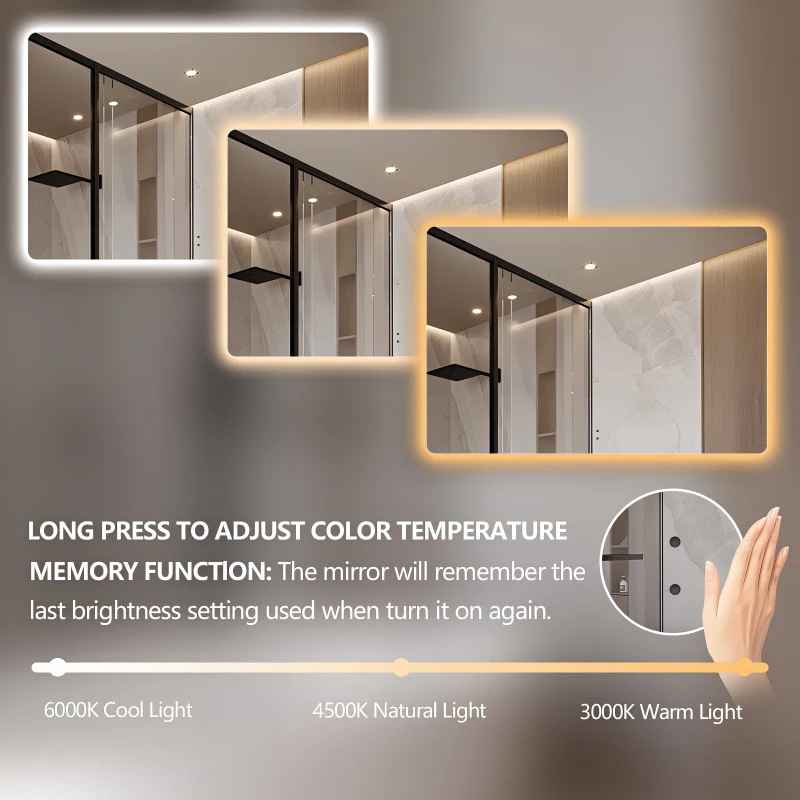Curva Rectangle 1200 x 800 Touchless LED Mirror - Three Light Temperatures - Image 5