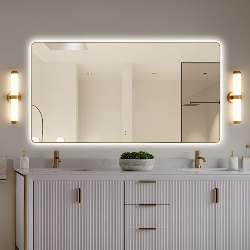 Curva Rectangle 1500 x 800 Brushed Gold Touchless LED Mirror - Three Light Temperatures