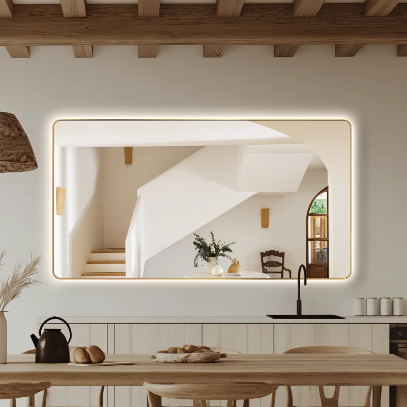 Curva Rectangle 1500 x 800 Brushed Gold Touchless LED Mirror - Three Light Temperatures - Image 2