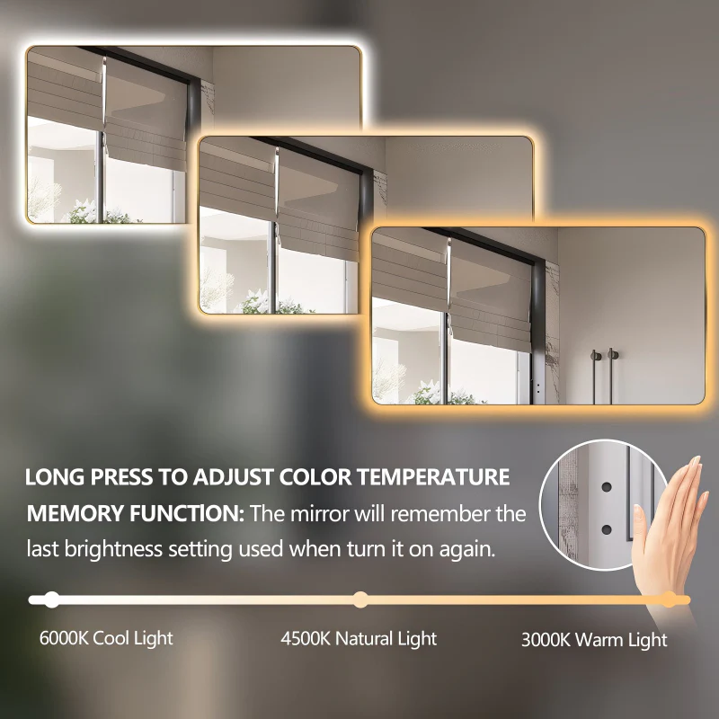 Curva Rectangle 1500 x 800 Brushed Gold Touchless LED Mirror - Three Light Temperatures - Image 3