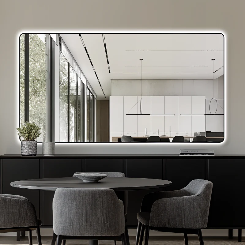 Curva Rectangle 1500 x 800 Matte Black Touchless LED Mirror - Three Light Temperatures - Image 2
