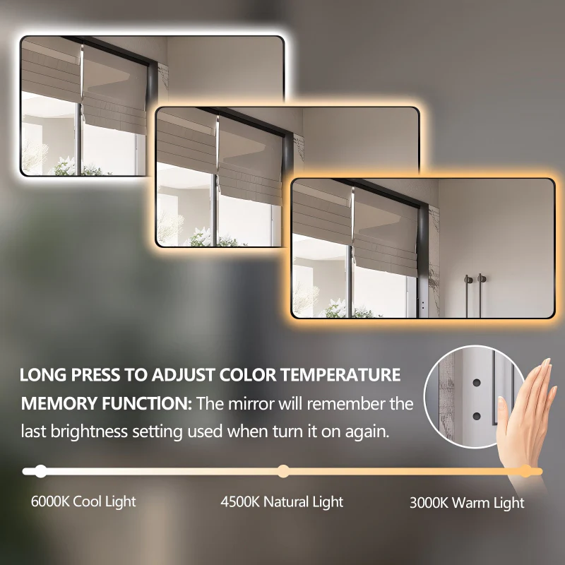 Curva Rectangle 1500 x 800 Matte Black Touchless LED Mirror - Three Light Temperatures - Image 3