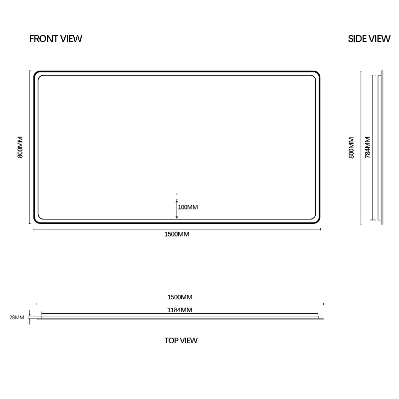 Curva Rectangle 1500 x 800 Matte Black Touchless LED Mirror - Three Light Temperatures - Image 5