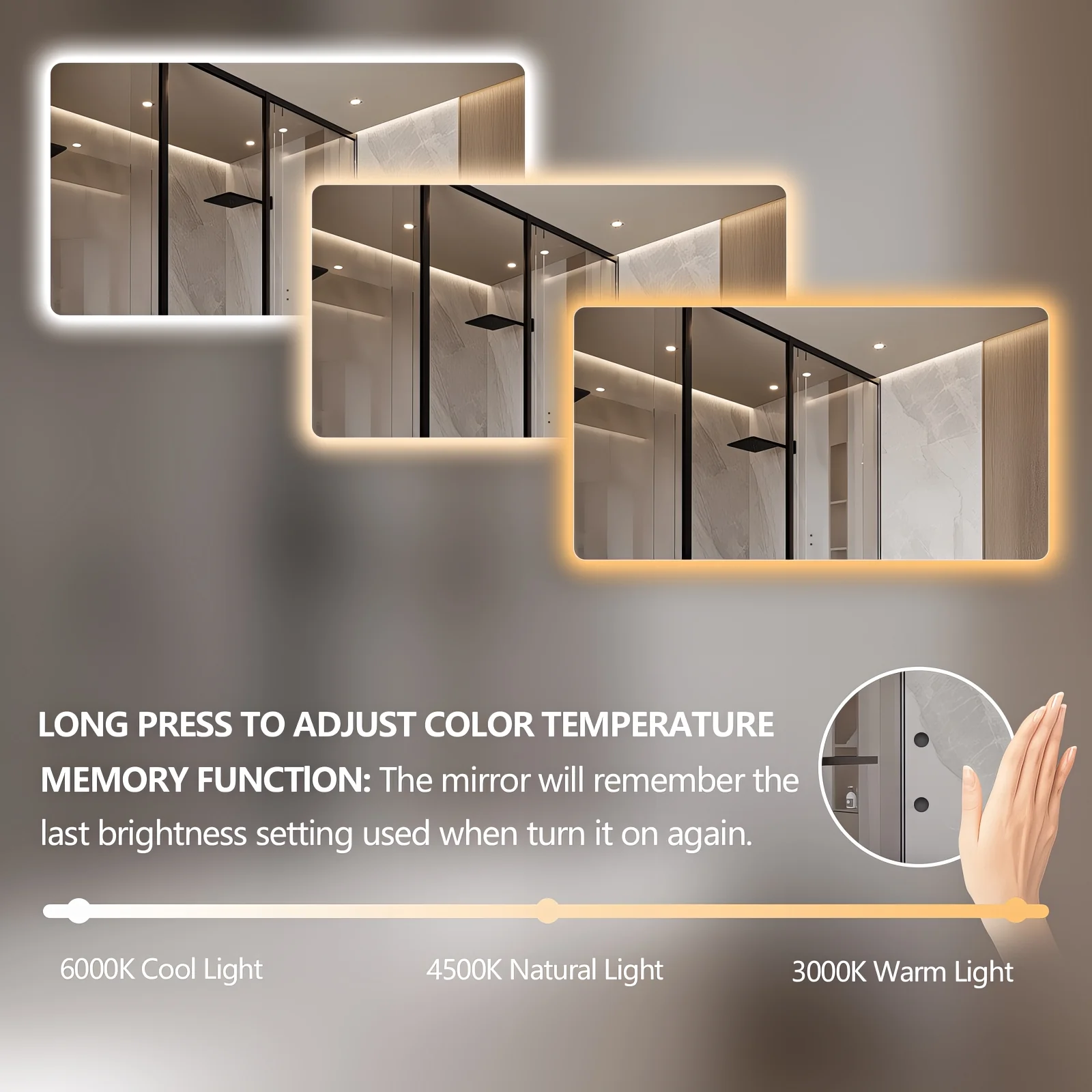 Curva Rectangle 1500 x 800 Touchless LED Mirror - Three Light Temperatures - Image 5