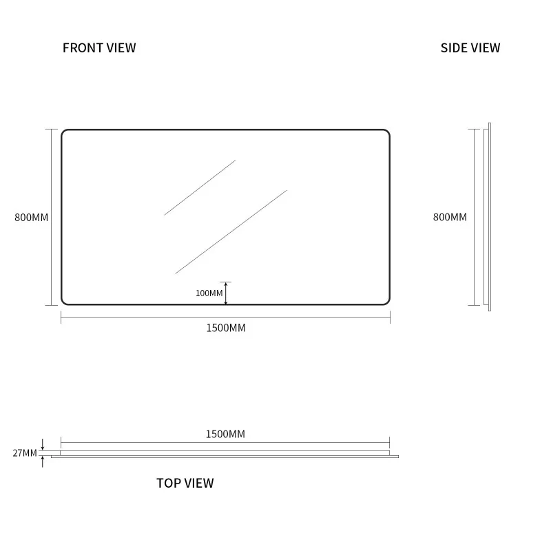 Curva Rectangle 1500 x 800 Touchless LED Mirror - Three Light Temperatures - Image 6