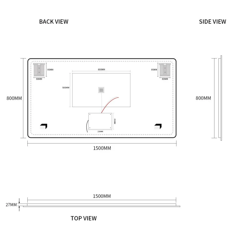 Curva Rectangle 1500 x 800 Touchless LED Mirror - Three Light Temperatures - Image 7