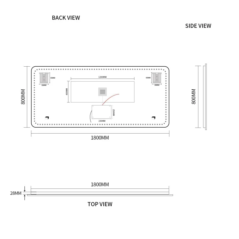 Curva Rectangle 1800 x 800 Touchless LED Mirror - Three Light Temperatures - Image 5