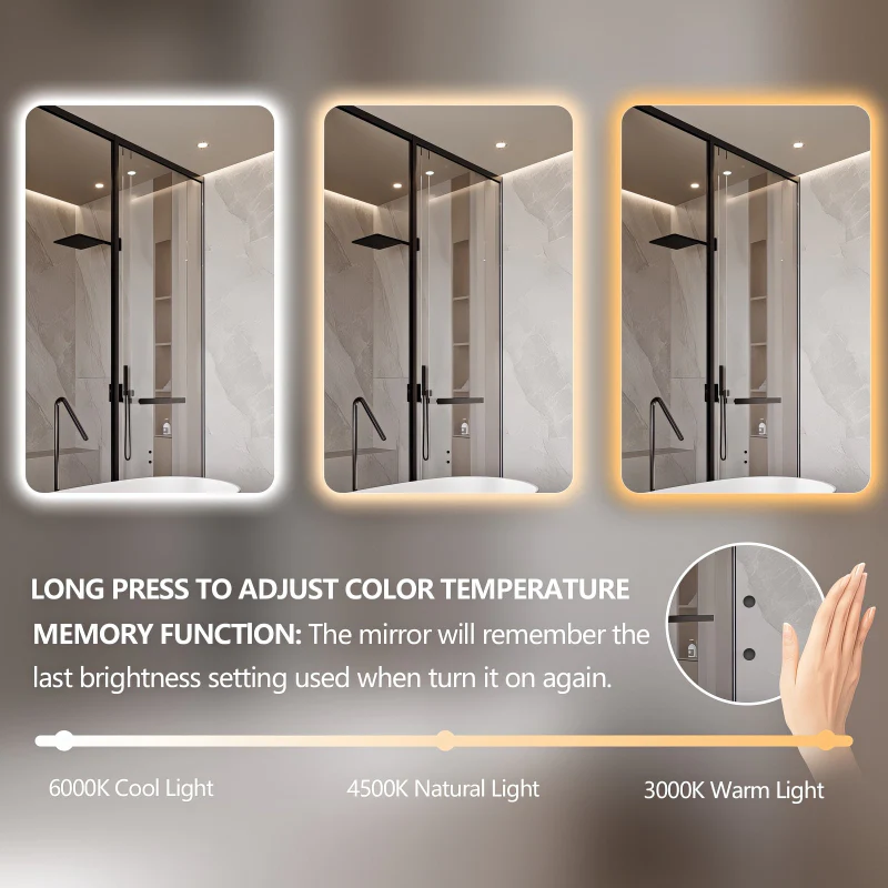 Curva Rectangle 450 x 700 Touchless LED Mirror - Three Light Temperatures - Image 5
