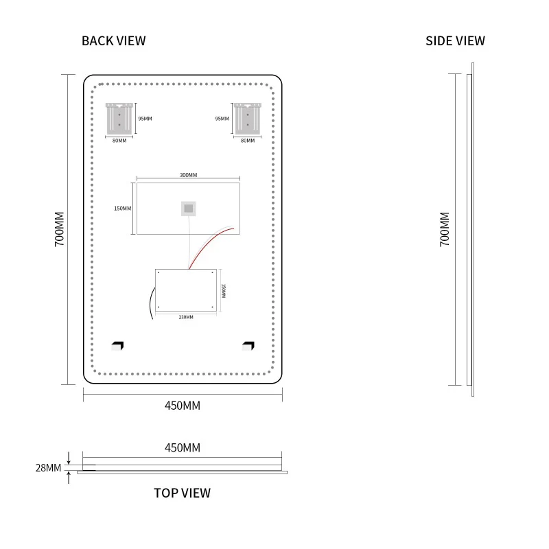 Curva Rectangle 450 x 700 Touchless LED Mirror - Three Light Temperatures - Image 6