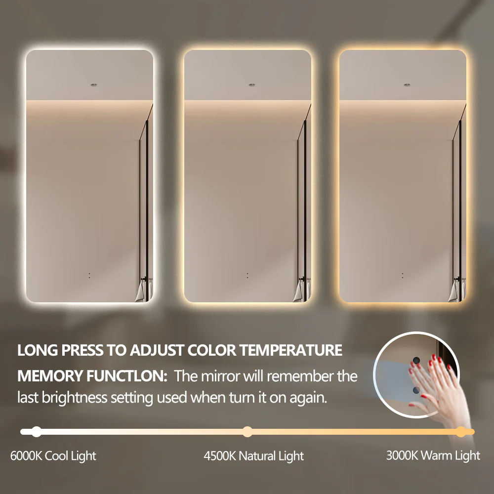 Curva Rectangle 450 x 900 Touchless LED Mirror - Three Light Temperatures - Image 3