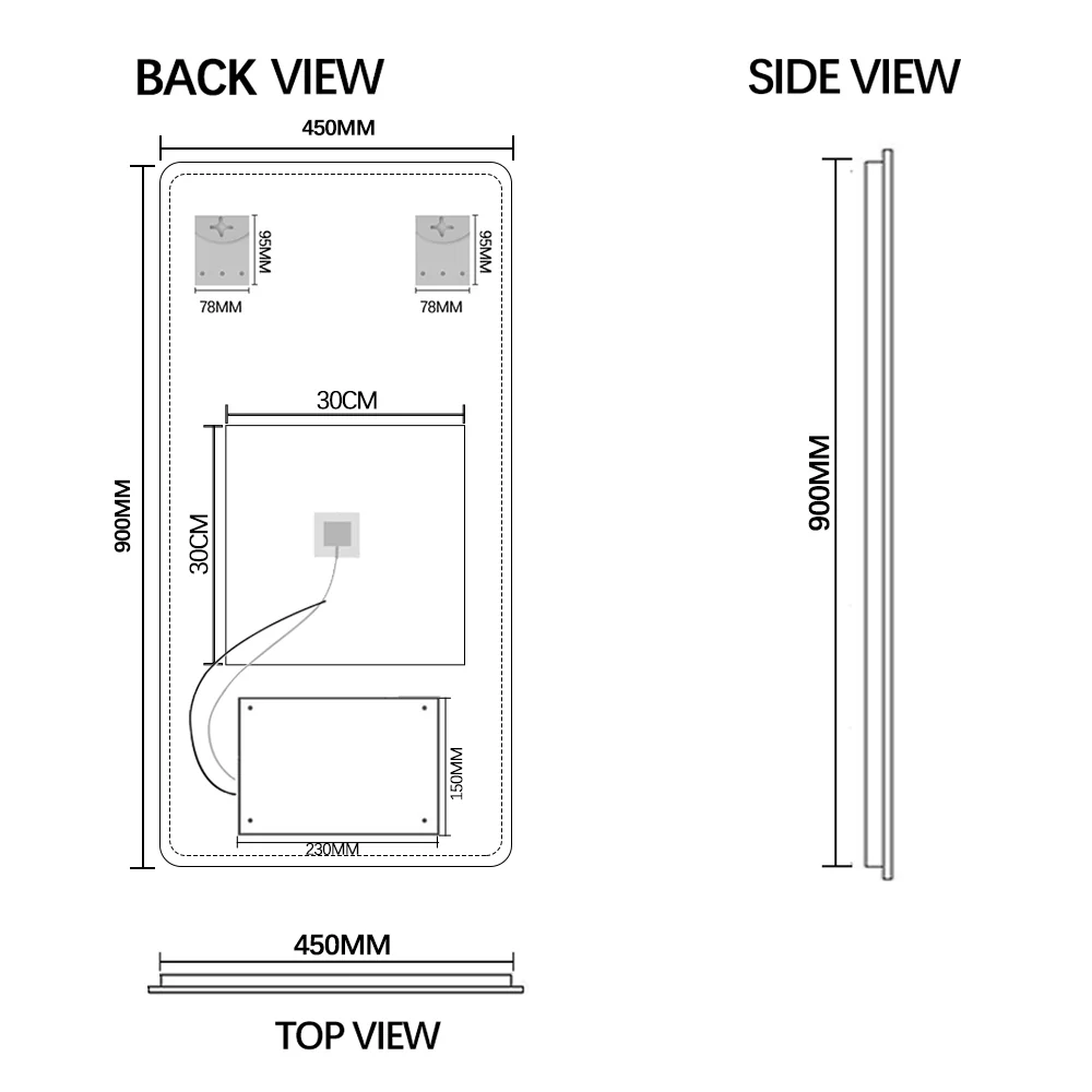 Curva Rectangle 450 x 900 Touchless LED Mirror - Three Light Temperatures - Image 6