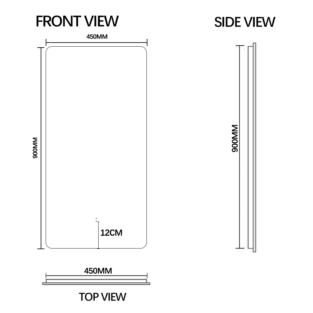 Curva Rectangle 450 x 900 Touchless LED Mirror - Three Light Temperatures - Image 7