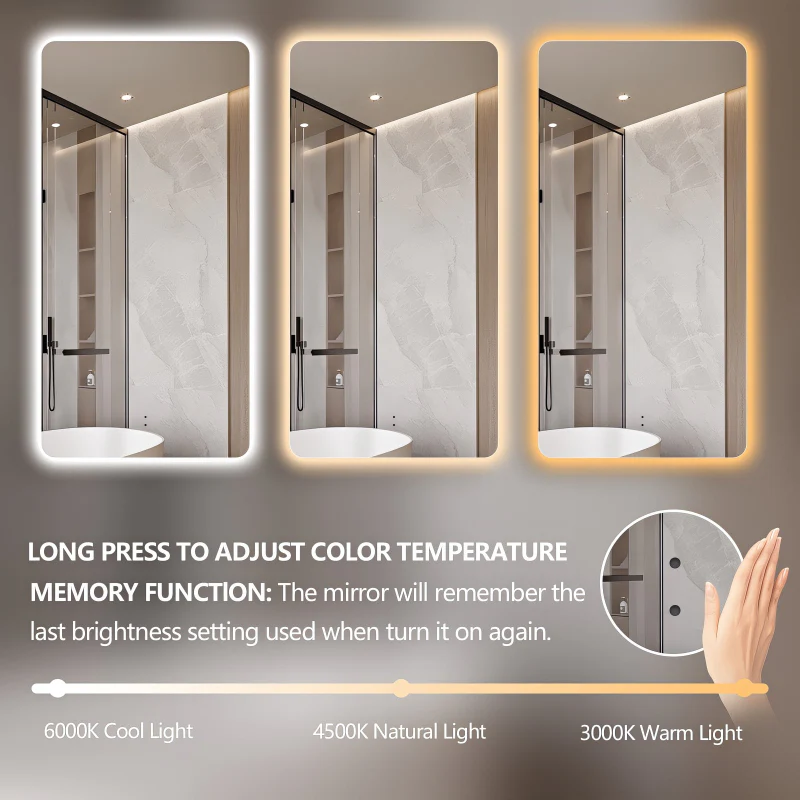 Curva Rectangle 600 x 1200 Touchless LED Mirror - Three Light Temperatures - Image 5