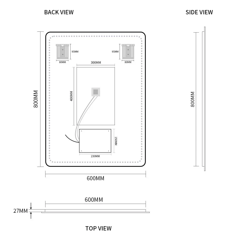 Curva Rectangle 600 x 800 Touchless LED Mirror - Three Light Temperatures - Image 6