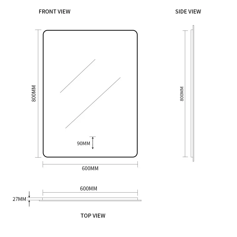 Curva Rectangle 600 x 800 Touchless LED Mirror - Three Light Temperatures - Image 7