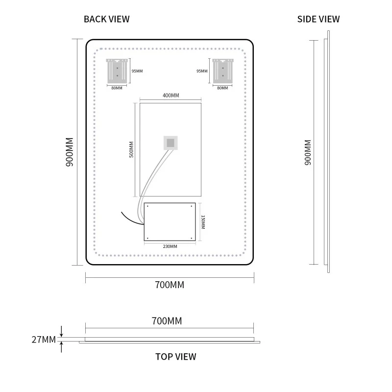Curva Rectangle 700 x 900 Touchless LED Mirror - Three Light Temperatures - Image 4