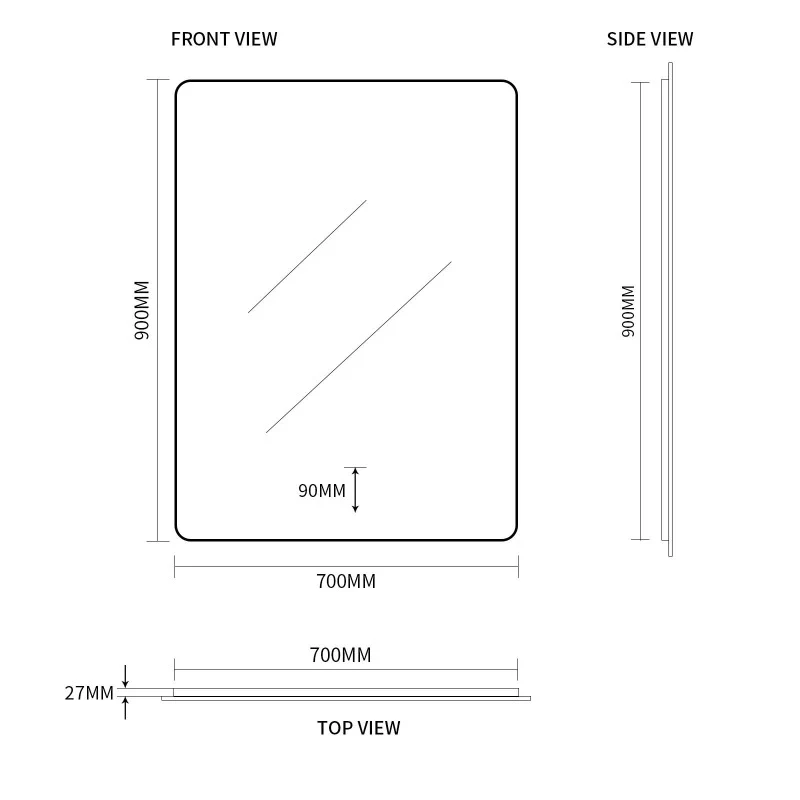 Curva Rectangle 700 x 900 Touchless LED Mirror - Three Light Temperatures - Image 5