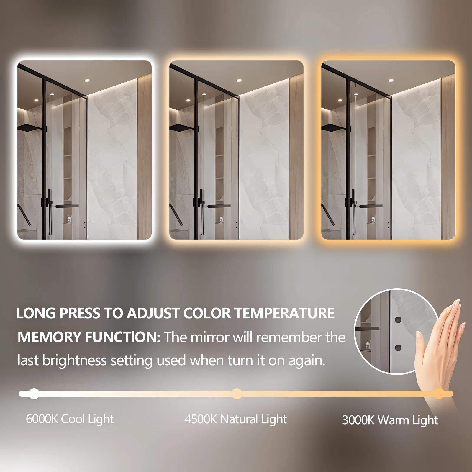 Curva Rectangle 700 x 900 Touchless LED Mirror - Three Light Temperatures - Image 7