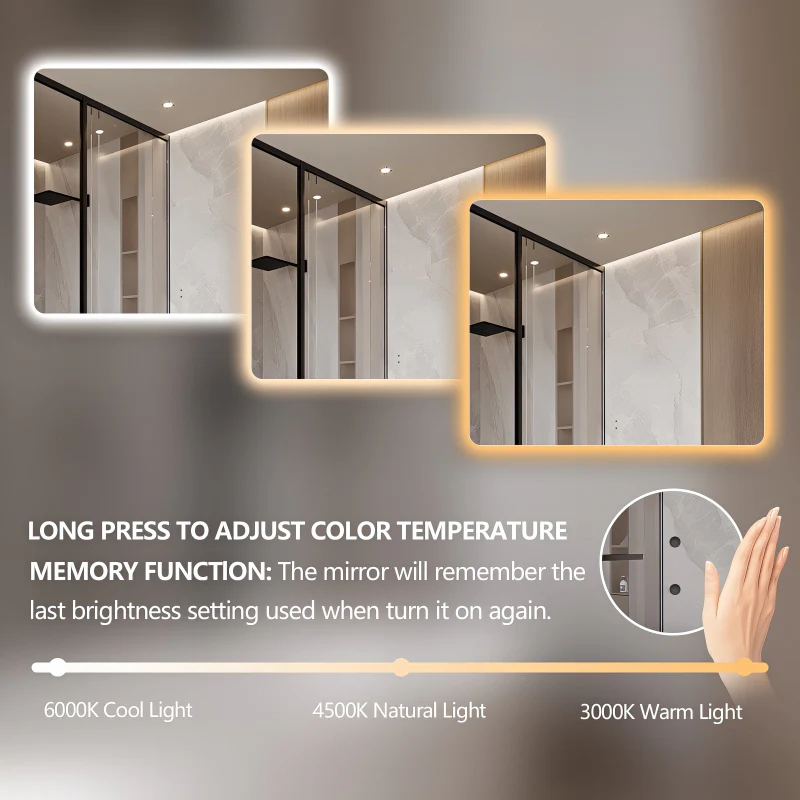 Curva Rectangle 900 x 750 Touchless LED Mirror - Three Light Temperatures - Image 6