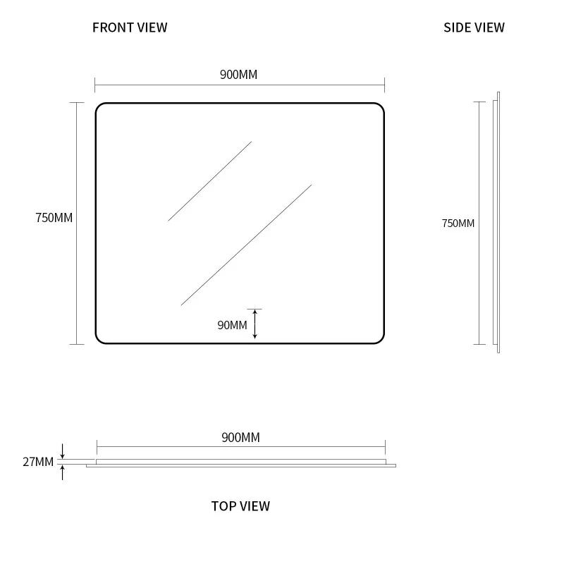 Curva Rectangle 900 x 750 Touchless LED Mirror - Three Light Temperatures - Image 7