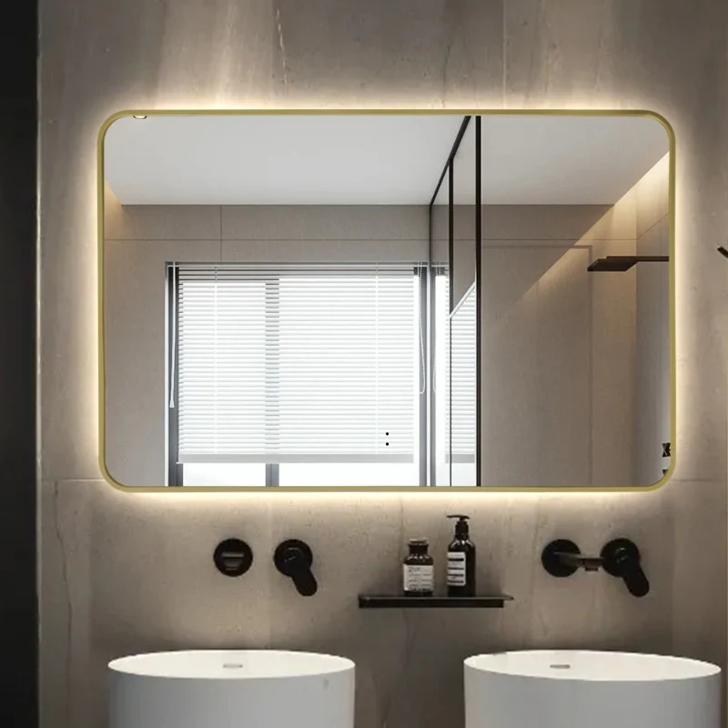 Curva Rectangle Brushed Gold 1200 x 800 Touchless LED Mirror - Three Light Temperatures