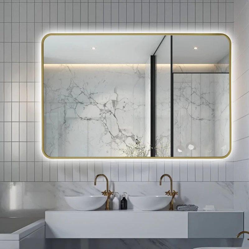 Curva Rectangle Brushed Gold 1200 x 800 Touchless LED Mirror - Three Light Temperatures - Image 2