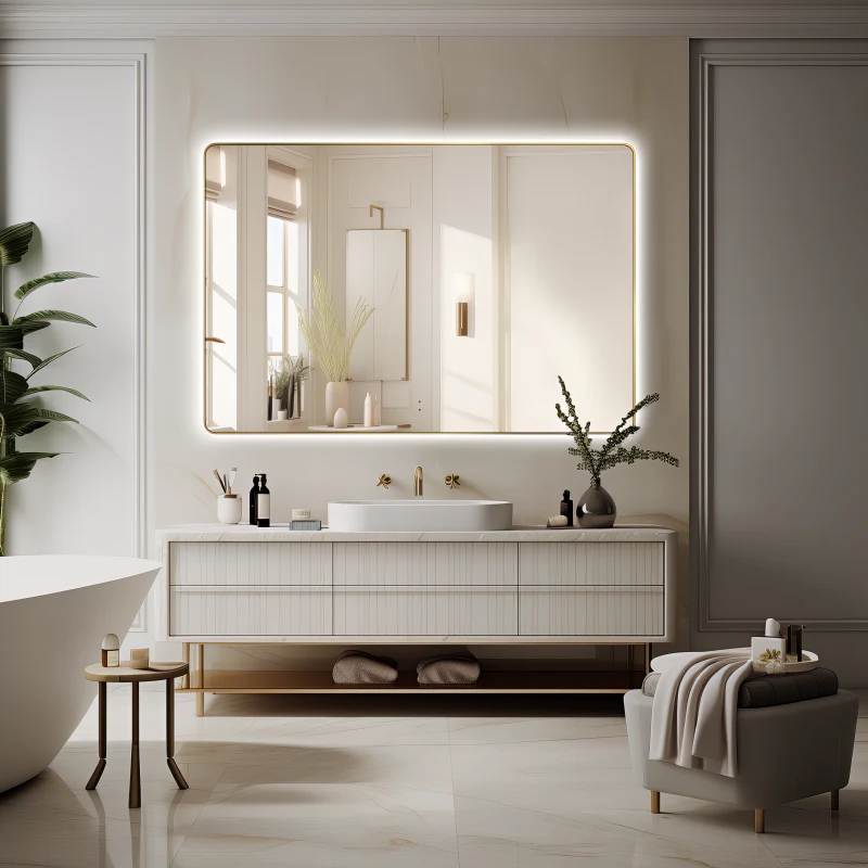 Curva Rectangle Brushed Gold 1200 x 800 Touchless LED Mirror - Three Light Temperatures - Image 3
